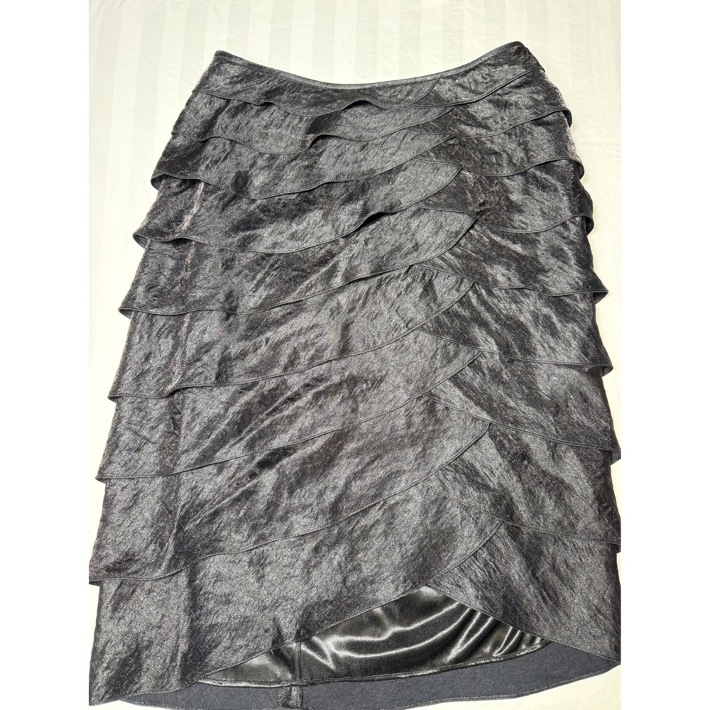 Victor Costa Black Tiered Scalloped Cocktail Skirt Shimmer Size 8 Classc Retro